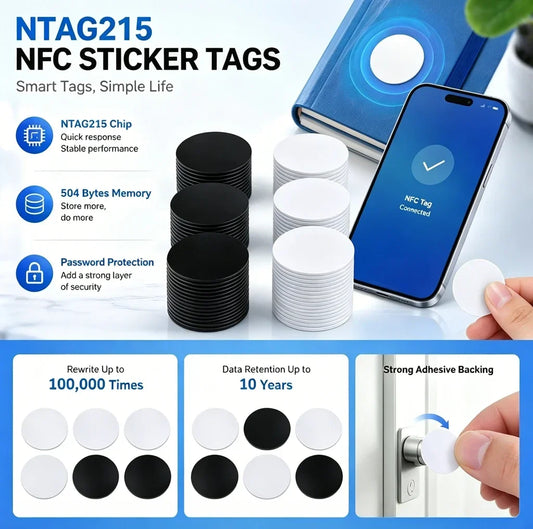 Ntag 215 NFC Phone Available RFID Tags Stickers Adhesive Label NFC Ntag215 Self-adhesive Tag 13.56MHz ISO14443A Sticker