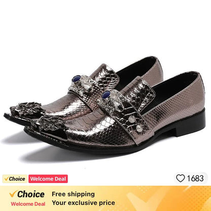Fashion Gentleman Dressing Shoes Metal Pointed Toe Patchwork Crystal Designer Wedding Party Brand Customized Shoes Men Plus Size