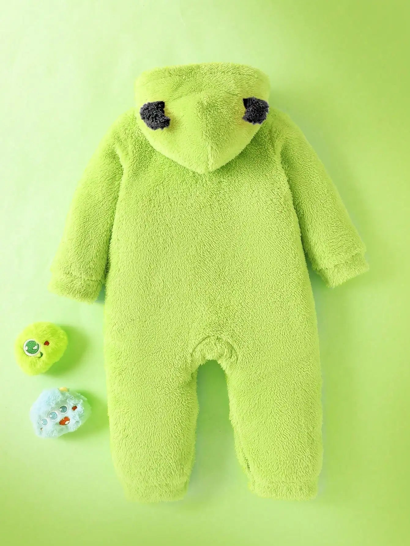 Baby boy monster embroidered demon ear hat plush jumpsuit