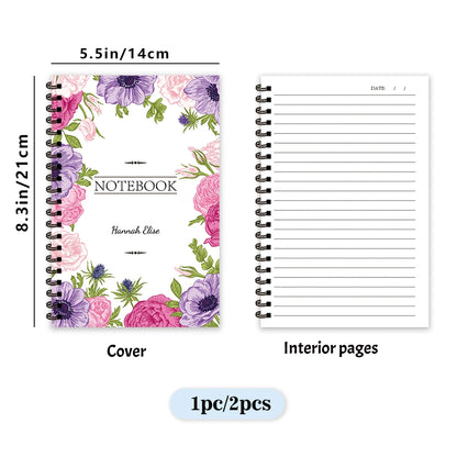 1pc/2pcs, custom floral notebook, DIY text, 50 sheets, suitable for travel and journaling, notebook/diary/spiral notebook.