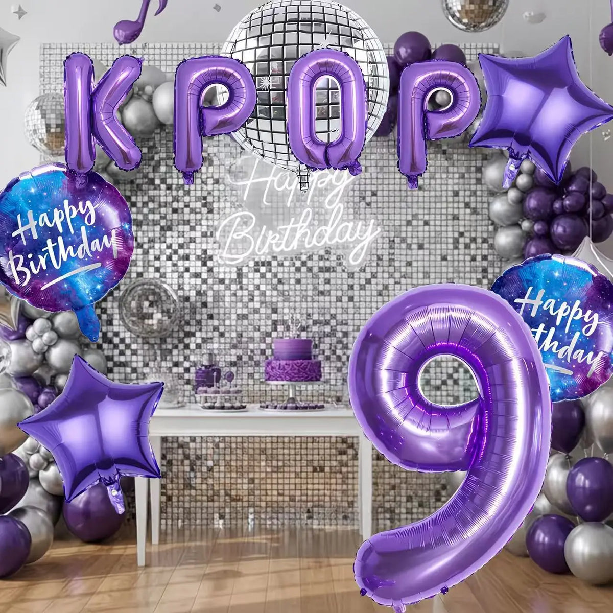 10Pcs/set Purple K-Pop Music Theme Birthday Balloons Decoration 0-9 Number Birthday Parties Photo Backdrops Perfect Social Gift