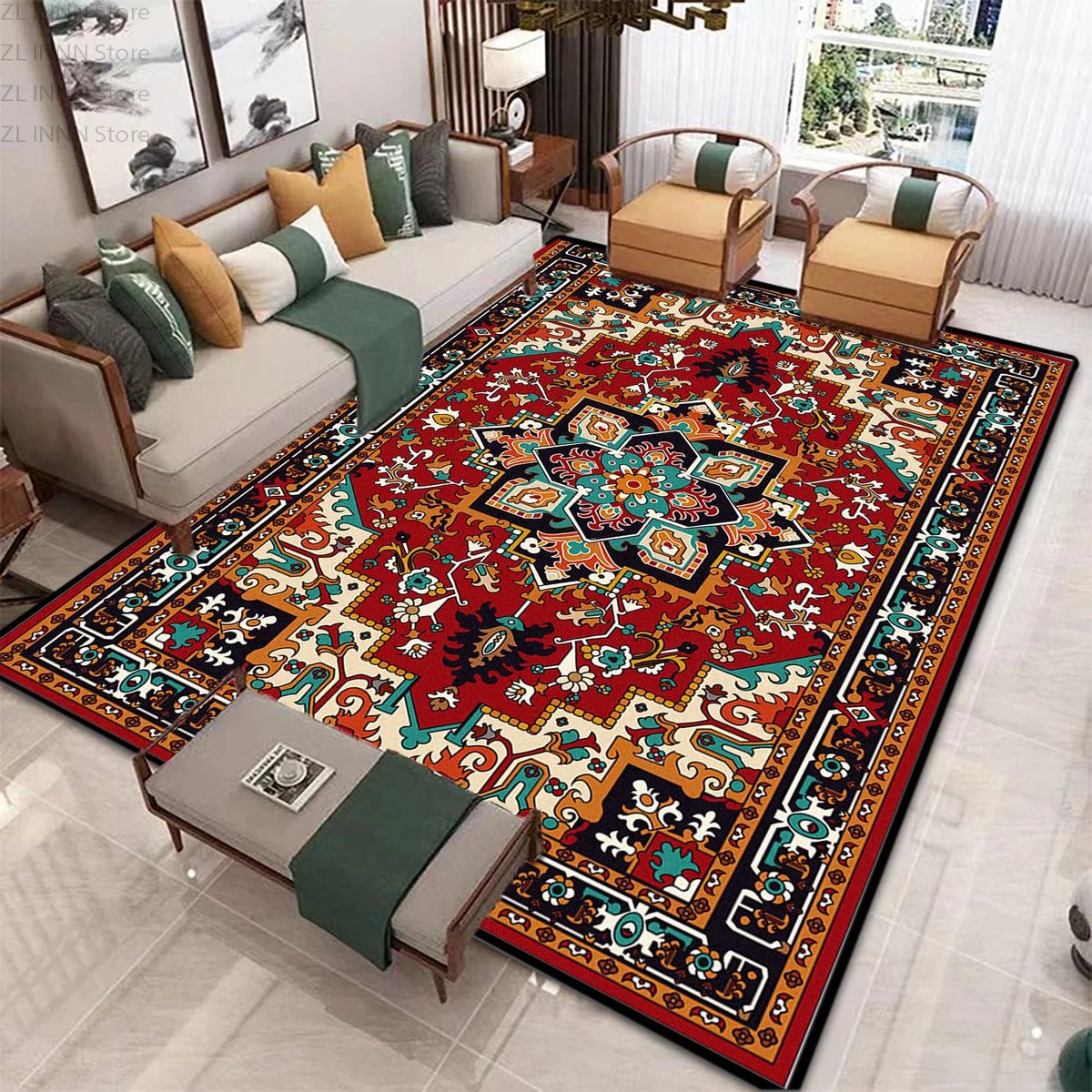 Persian Ethnic Carpet for Living Room Luxury Decoration Home Large Area Non-slip Rug 200x300 Non-slip Washable Bedroom Mat Soft