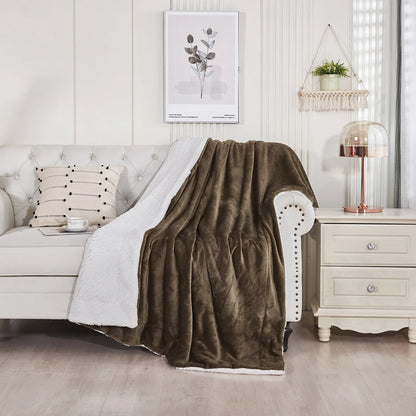 Sherpa Fleece Blanket Throw Black Soft Reversible Thick Plush Blankets Microfiber Winter Bed Blanket for Camping Couch Sofa