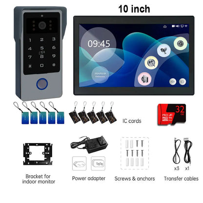 Tuya Wifi Smart Home Video Door Phone Video intercom 1080P 10inch Touch Monitor 2-Wires Doorbell Door Camera Security System
