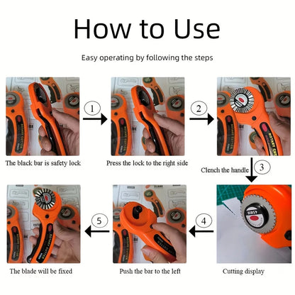 45mm Rotary Cutter Set Round Hob Craft Wheel Cutter Handle Roller with 5 Replacement Blades, Sewing Clip and Fabric Marker Pen