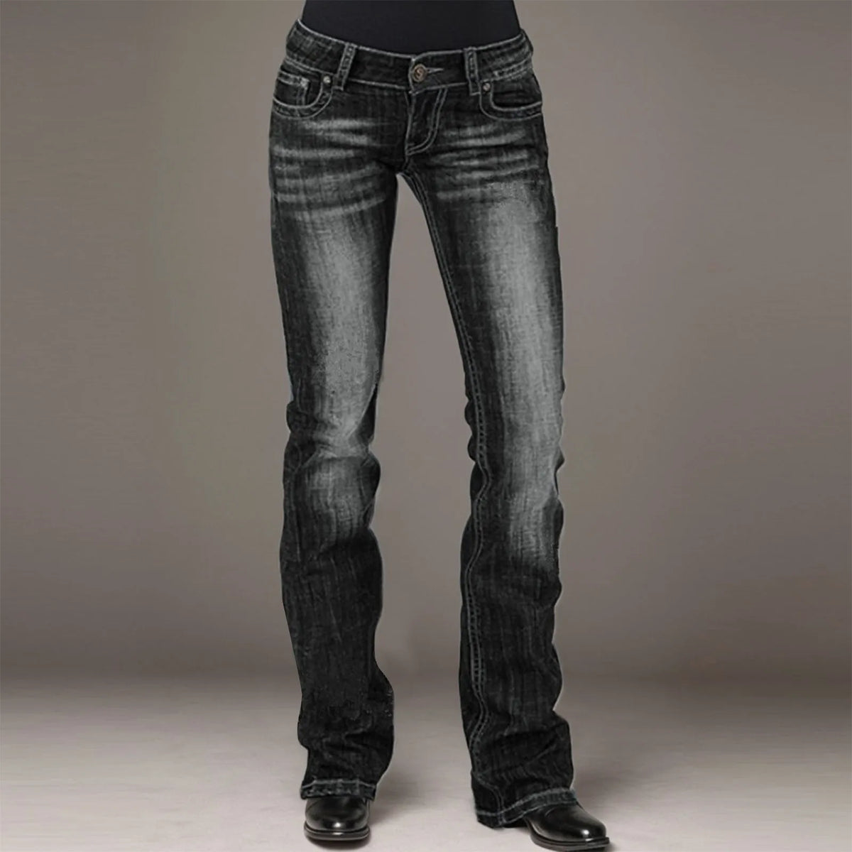 Jeans For Womens Stretch Mid Waisted Denim Pants Button Straight Leg Jeans Skinny Fit Denim Trousers Casual Ladies Streetwear