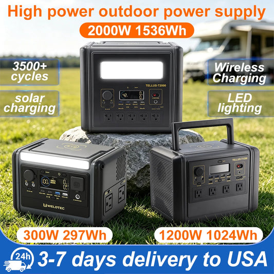 GSIKE Portable Power Station LiFePO4 Solar Generator Pure Sine Wave 110V AC Outlet 300W 1200W 2000W Option for Camping RV Home Blackout Emergency Backup