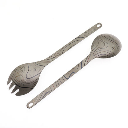 Colourful Pattern Outdoor Camping Picnic Barbecue Tableware Titanium Fork Spoon Outdoor Camping Picnic Tableware
