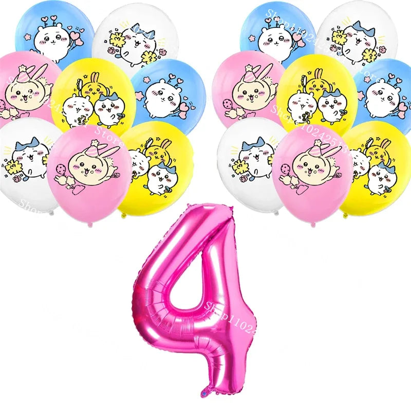 Chiikawa kawaii Happy Birthday Party Decorations Cute plate Banner Cake Topper Flag Balloons Disposable tableware Decorations