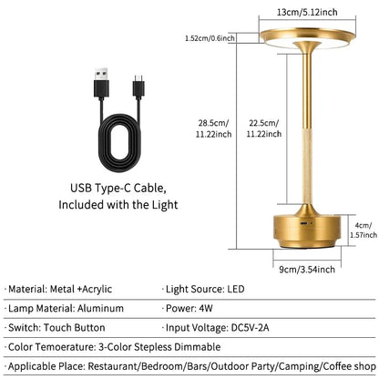 Wireless Table Lamp for Bedroom USB Rechargeable Touch Lamp Candle Creative Lamps Room Decoration Desk Lamp