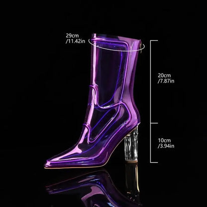 LED Light-Up Transparent PVC Luminous Fashion YK2 Ankle Boots Women Chunky Block Heel Pointed Toe Halloween Party Stage BootF491