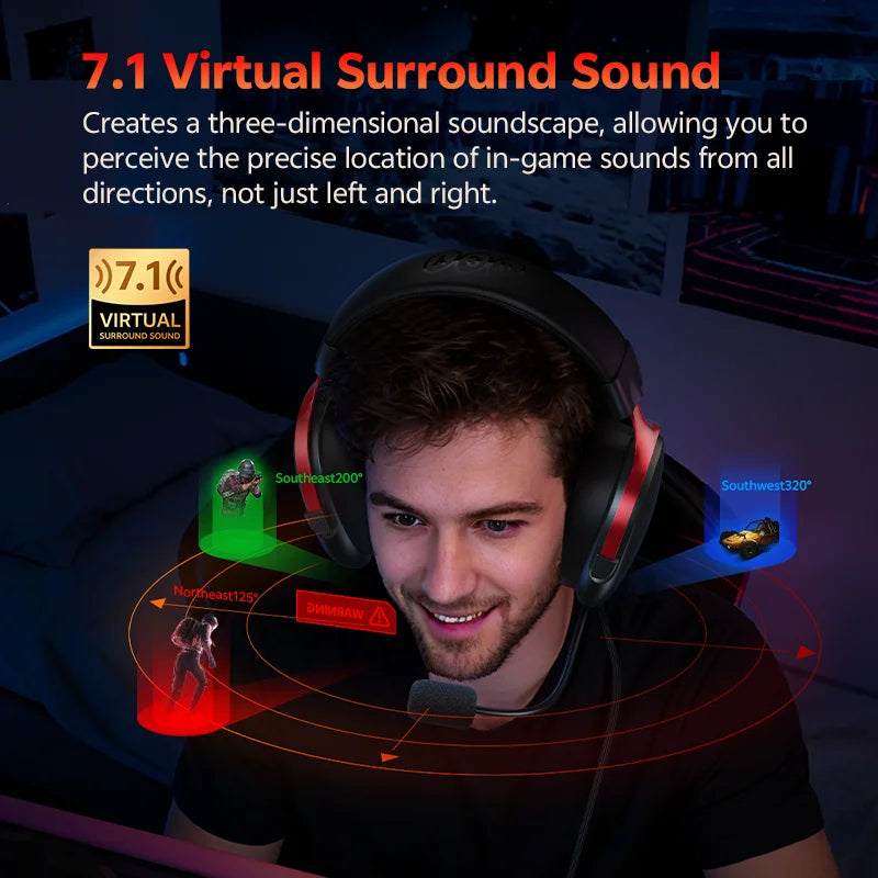 QCY VN200 Pro Wired Gaming Headset With Mic 40mm Driver 7.1 Surround Over Ear Headphones For PC PS4 PS5 Gamer Headphones