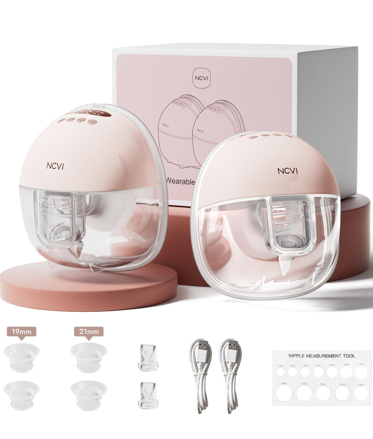 NCVI 2Pack Wearable Breast Pump Hands-Free 1500mAh Battery Quiet LED Display 4 Modes 9 Levels 300mmHg Suction Anti-Leakage 19-24mm Flanges for Nursing Moms