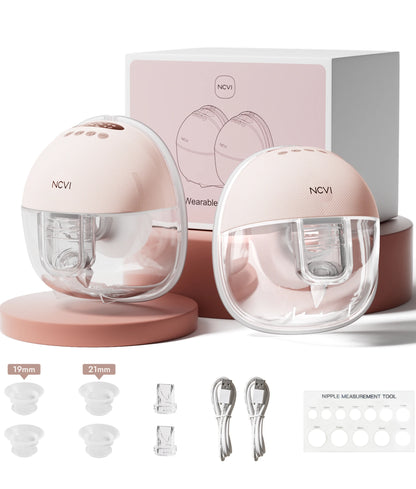 NCVI 2Pack Wearable Breast Pump Hands-Free 1500mAh Battery Quiet LED Display 4 Modes 9 Levels 300mmHg Suction Anti-Leakage 19-24mm Flanges for Nursing Moms