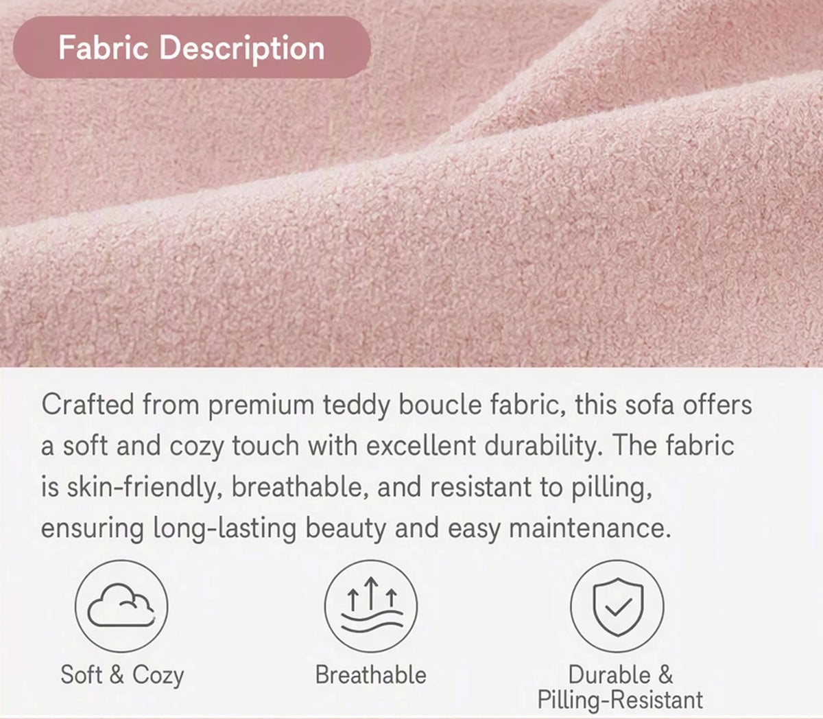 86.6 Inch Teddy Fleece Sofa With Four Throw Pillows Hardware Feet Can Sit Comfortably In An Apartment Bedroom Without Taking Up Space