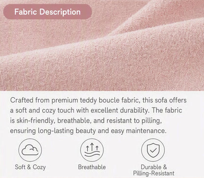 86.6 Inch Teddy Fleece Sofa With Four Throw Pillows Hardware Feet Can Sit Comfortably In An Apartment Bedroom Without Taking Up Space