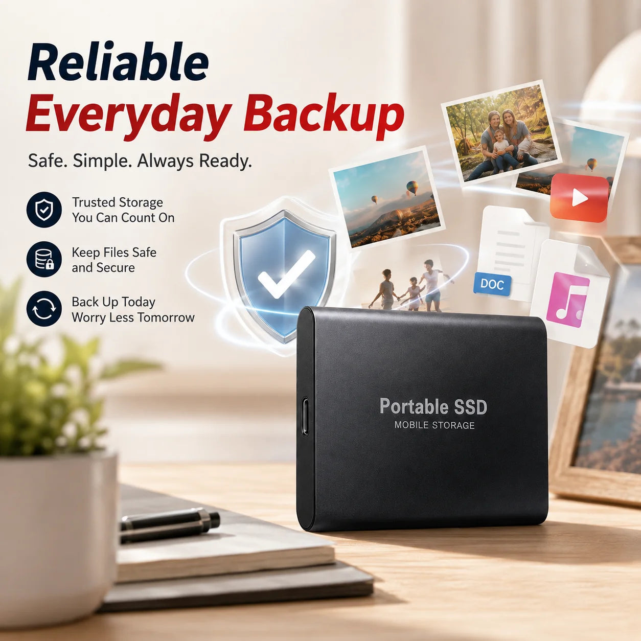 1TB 2TB Shockproof Portable External Hard Drive USB3.2 Type-C SSD Plug Play Hard Disk  For Laptop Mac