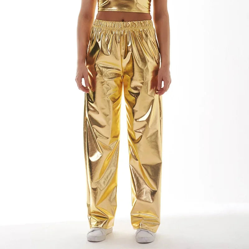Aurora Laser Gradient High-Waist Pants | Iridescent Stretch Straight-Leg Trousers | Women's Rave & Streetwear Bottoms