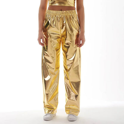 Aurora Laser Gradient High-Waist Pants | Iridescent Stretch Straight-Leg Trousers | Women's Rave & Streetwear Bottoms
