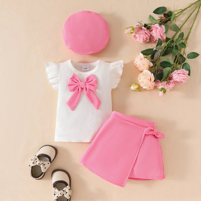 Summer Baby Childrens Clothes Set 0-4Y 3D Flower Camisole+Bow Shorts+Bag 3Pcs Trendy Girls Suit Kid's Culotte Girls Skirt Outfit