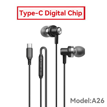 9D HIFI Heavy Bass Gaming Headphones Type-C Digital Chip Metal Magnetic Music Earbuds with Microphone In-Ear Headphone Universal