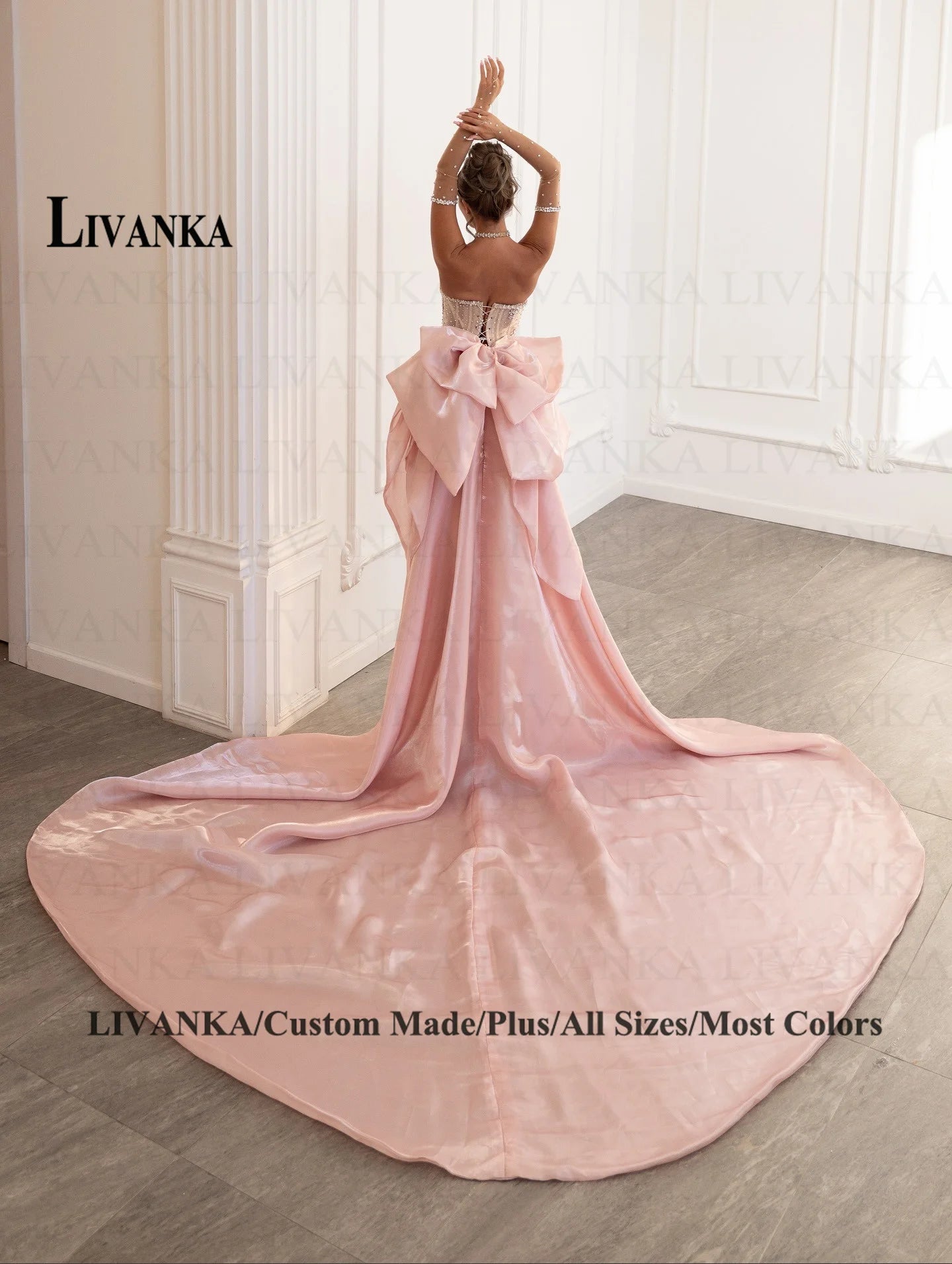 LIVANKA Exquisite Mermaid Prom Dress Rhinestones Corset Bowknot Lacing Up Strapless Royal Train Vestido De Formatura Customized