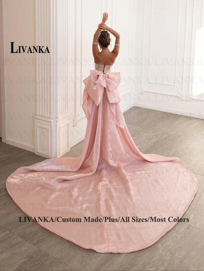 LIVANKA Exquisite Mermaid Prom Dress Rhinestones Corset Bowknot Lacing Up Strapless Royal Train Vestido De Formatura Customized