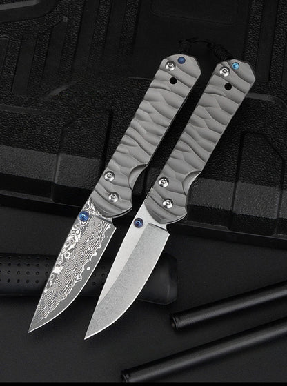 New Style Outdoor Pocket Folding Knife Damascus Steel Blade Titanium Alloy Handle Portable Knives Peeling Tool Jungle Knives