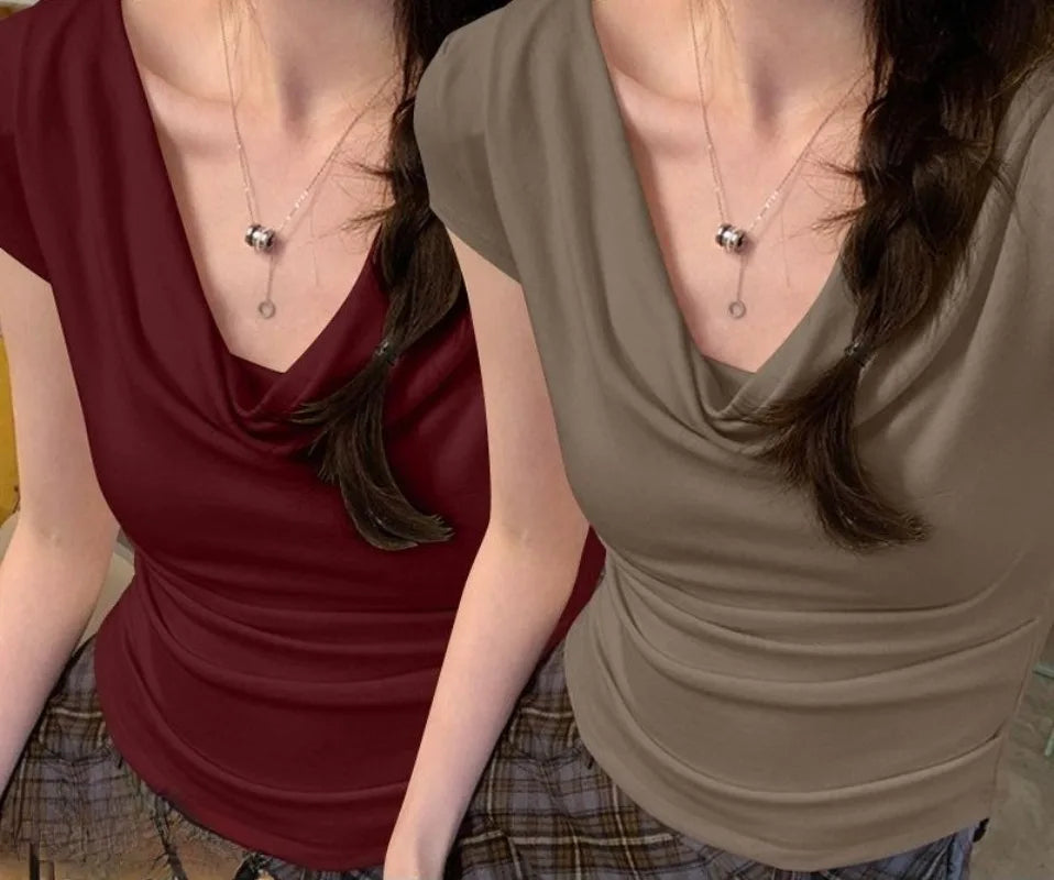 Summer Thin One Shoulder Short Sleeved T-shirt Feminine Temperament Summer Irregular Slim Fit Spicy Top Women Clothing