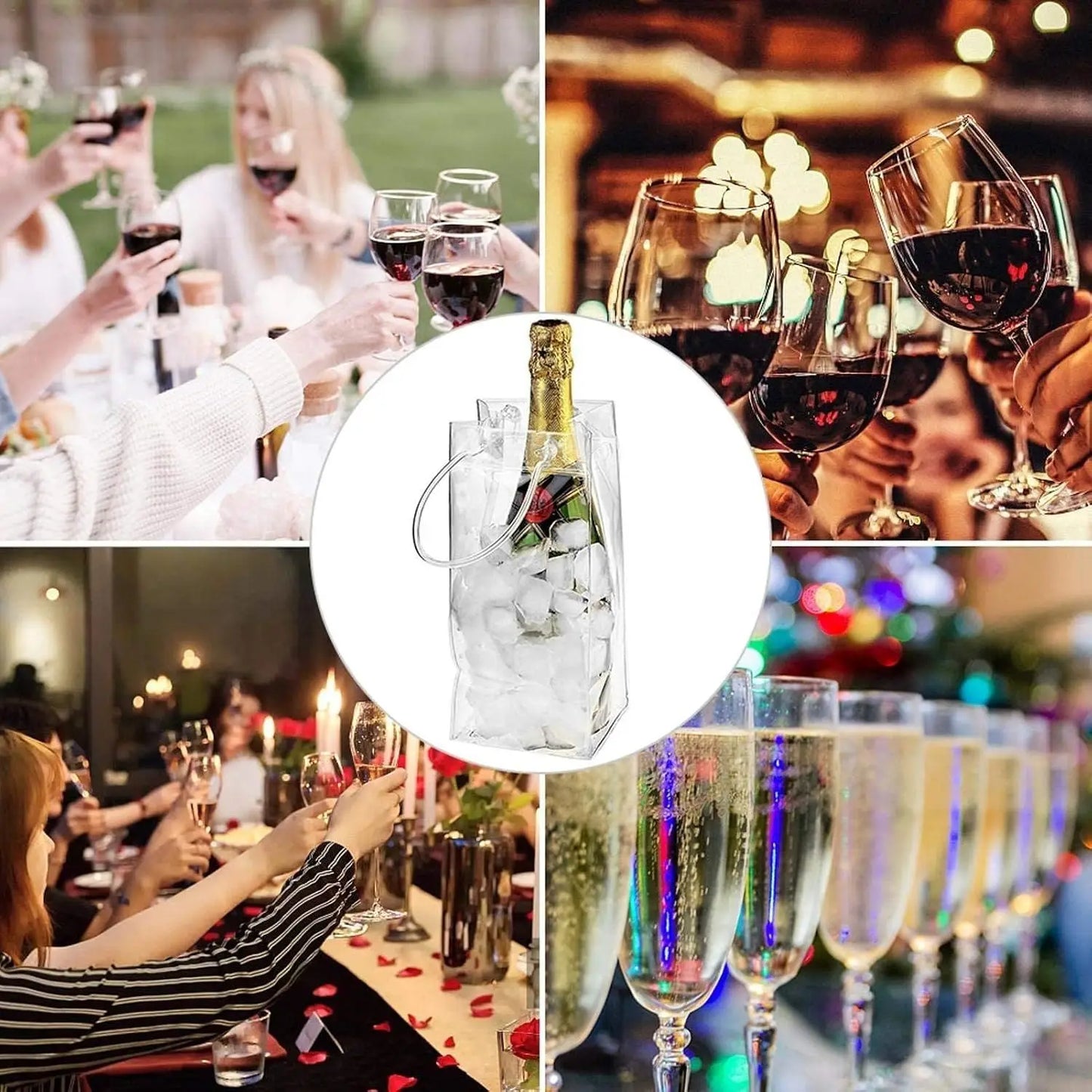 3/6 PCS Collapsible Clear Pouch Ice Wine Bag Portable Wine Cooler Bag Chiller Sleeves for Champagne Cold Beer Chilled Beverages