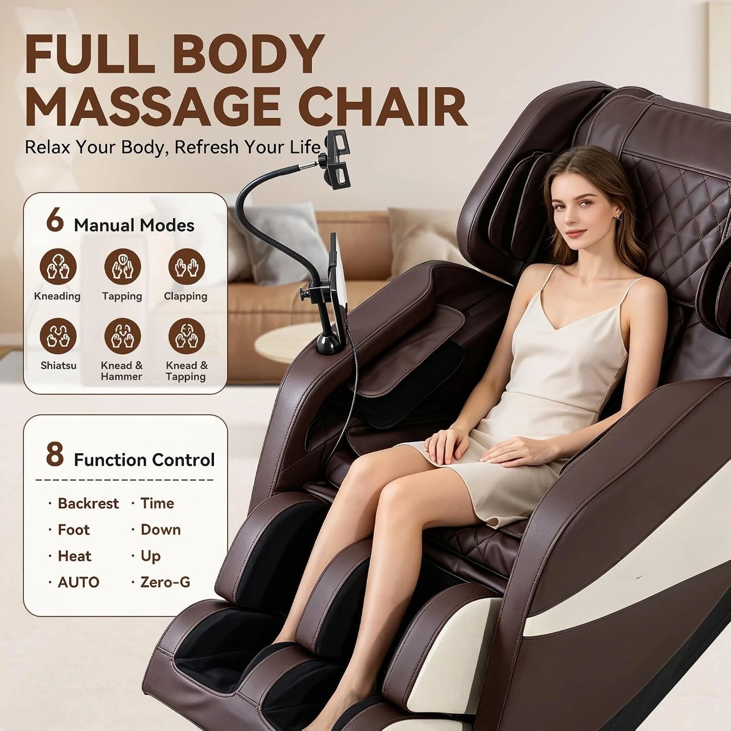 2026 Zero Gravity Full Body Massage Chair Recliner with 10 Rollers Airbags Heating Foot Massage Bluetooth Speaker, Custom