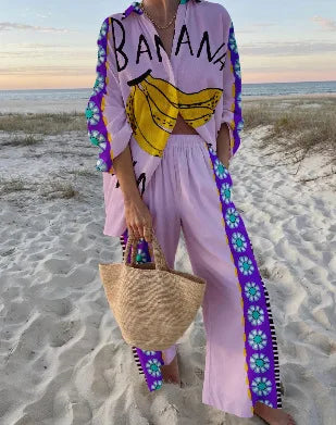 Summer Casual Shirts Two Piece Outfits 2 Pieces Set For Woman New In Matching Sets Blouse For Woman Temperament Vacation Printed