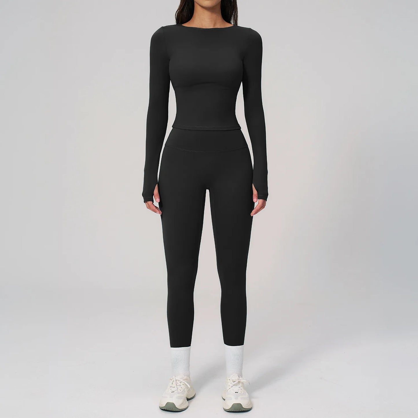 Two Pieces Yoga Set Slim Long Sleeved Gym Set High Elasticity Leggings Sportswear Women's Fitness Cycling Pilates Sports Suits