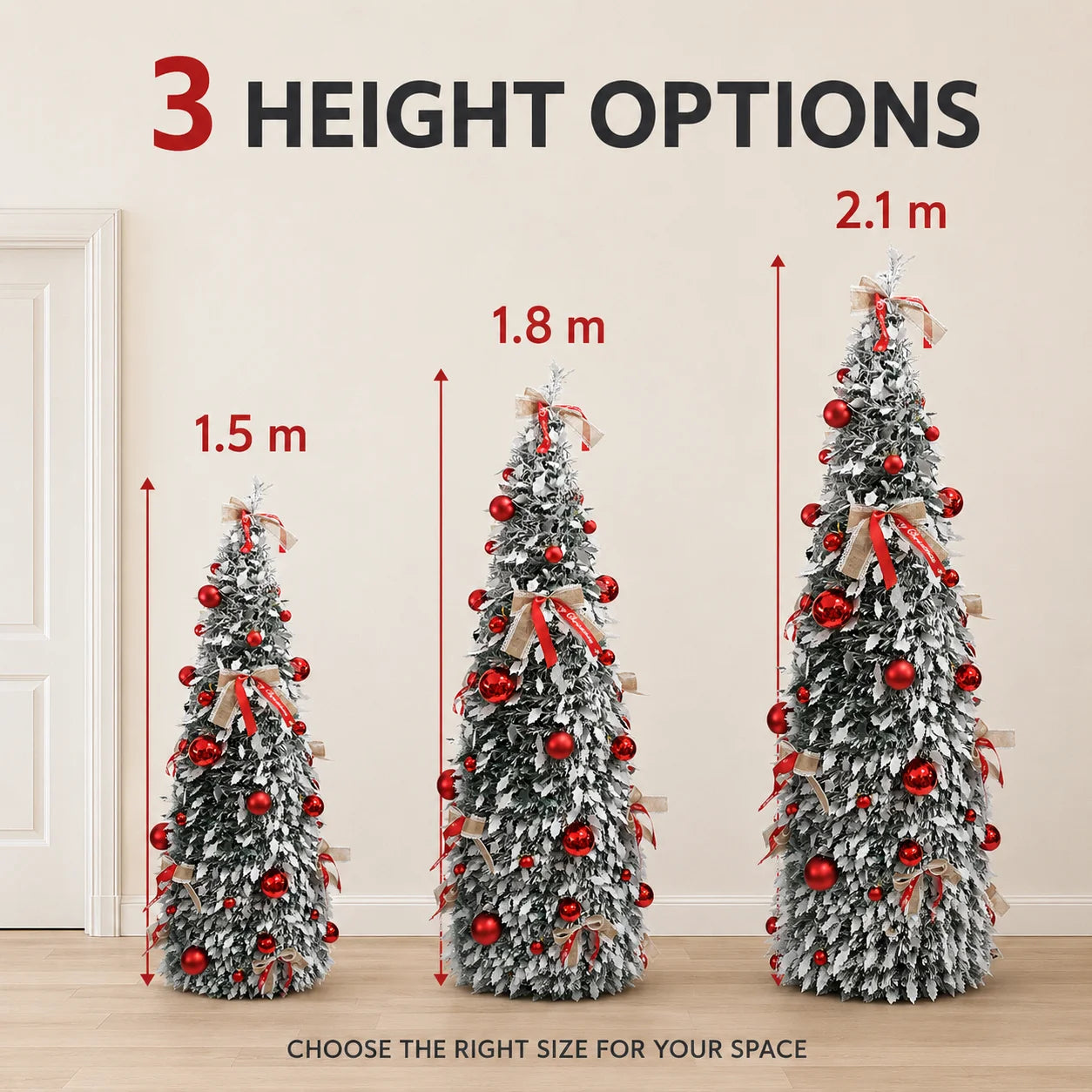 150cm/180cm/210cm Pop Up Collapsible PVC Artificial Christmas Tree Pre Decorated Optional USB LED Lights Metal Stand Home Decor