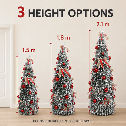 150cm/180cm/210cm Pop Up Collapsible PVC Artificial Christmas Tree Pre Decorated Optional USB LED Lights Metal Stand Home Decor