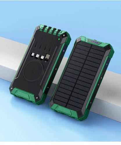 50000mAh Solar Power Bank Fast Charging Portable Charger with Built-in Cables Wireless Outdoor Battery Pack