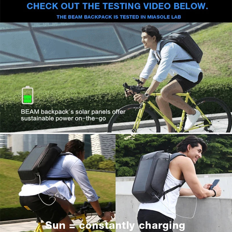 Kingsons Men Beam Backpack Solar Panel +USB Charging Anti-theft/Waterproof/ 15.6 inch Laptop Backpack Male