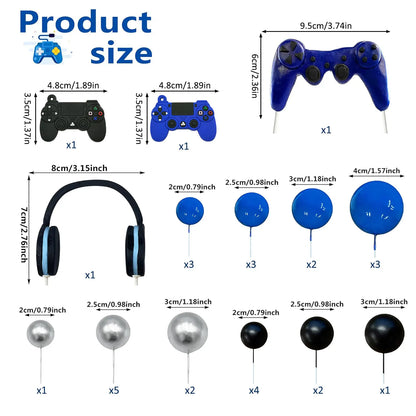 30PCS Video Game Themes Cake Toppers Headset Ball Game Controller Cake Decor for Game Theme Birthday Party Cake Decoration(Blue)