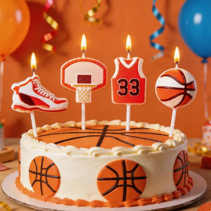 4Pcs Basketball Themed Candle Cake Decoration Basketball Clothes Sneakers Ball Frame Candles Birthday Celebration Baking Plugin
