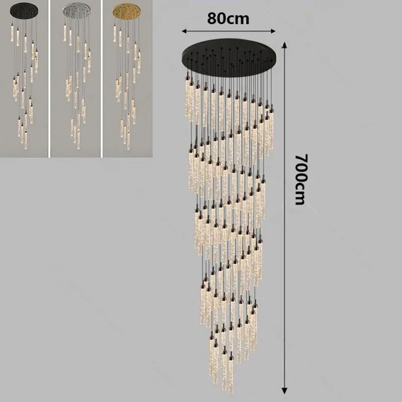 Nordic Minimalist Crystal Chandeliers Staircase Chandeliers Ceiling Lights Loft Double-Floor Rotating Minimalist Pendtant Lamps
