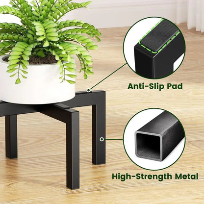 Heavy-Duty Metal Plant Stand, Indoor/Outdoor, Holds Pots 5-12'', Supports 150lbs, Black