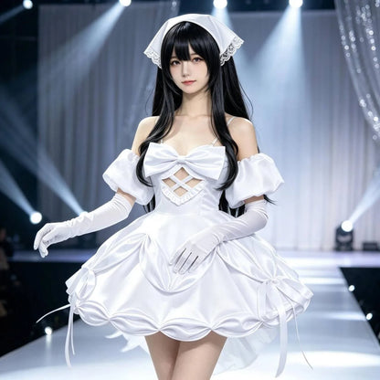 Anime Zombie Stage Sua Cosplay Costume Wig Alien Stage White Dress Socks Bow Tie Headscarf Outfit Halloween Party Role Play