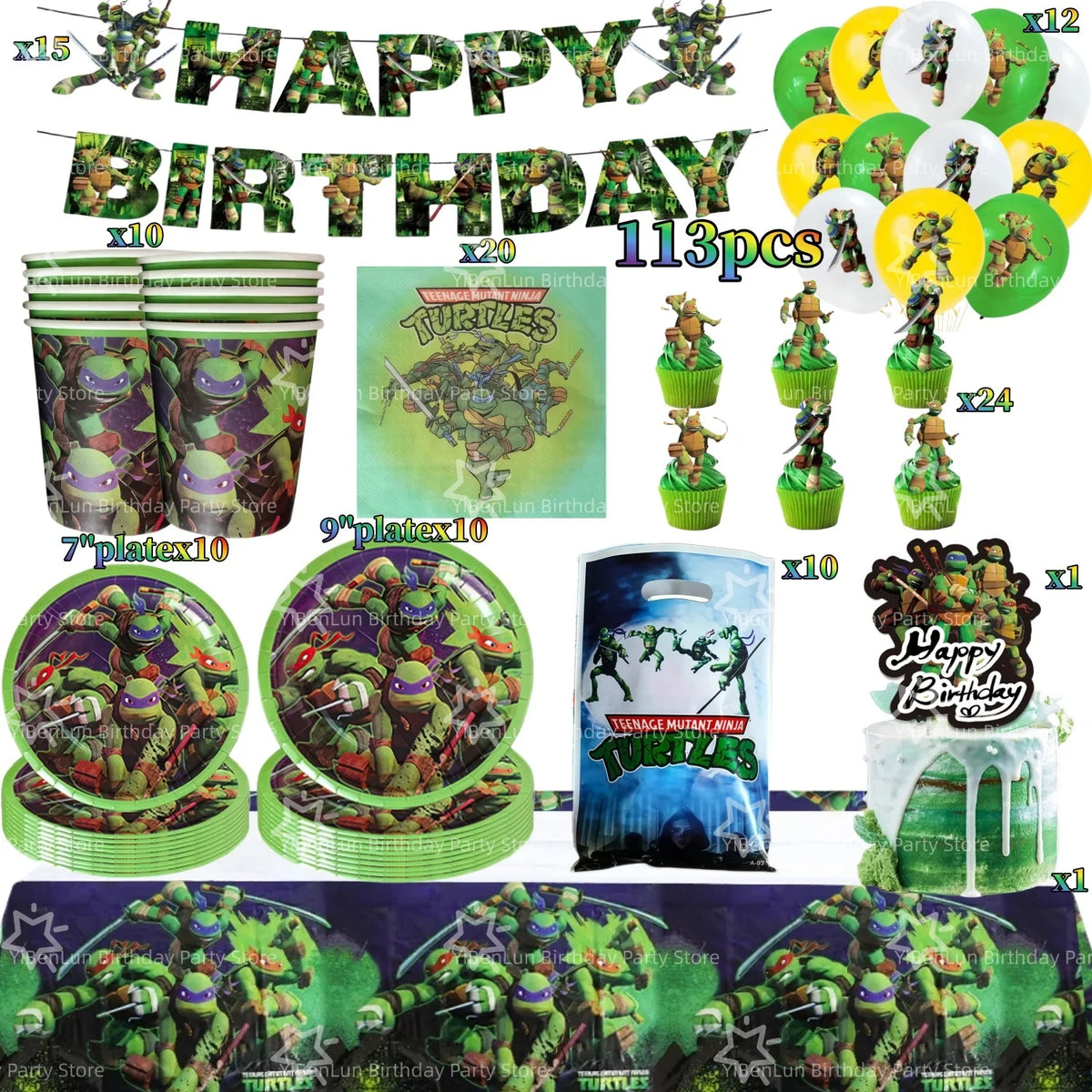 Cartoon Turtles Birthday Party Decorations Tableware Tablecloth Cup Plate Bag Napkins Balloon Baby Shower Turtles Party Favors