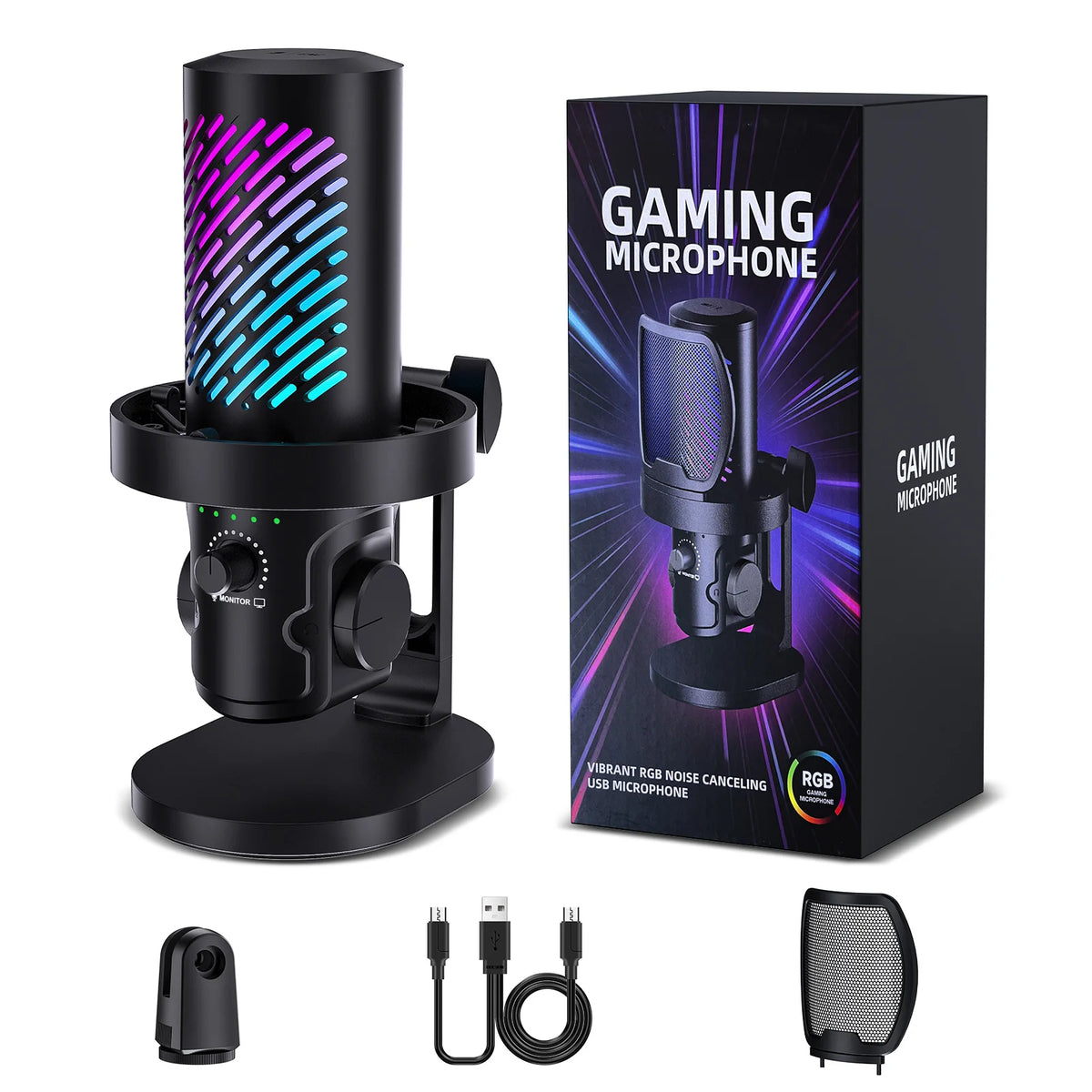 Tenlamp RGB USB Streaming Microphone, Professional Condenser Mic for PC Mac, Gaming Audio Equipment for Laptop Desktop Recording Podcasting YouTube Vlog Live Streaming Studio