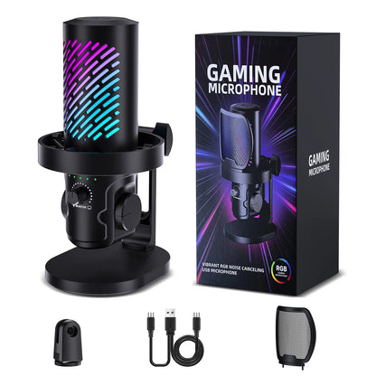 Tenlamp RGB USB Streaming Microphone, Professional Condenser Mic for PC Mac, Gaming Audio Equipment for Laptop Desktop Recording Podcasting YouTube Vlog Live Streaming Studio