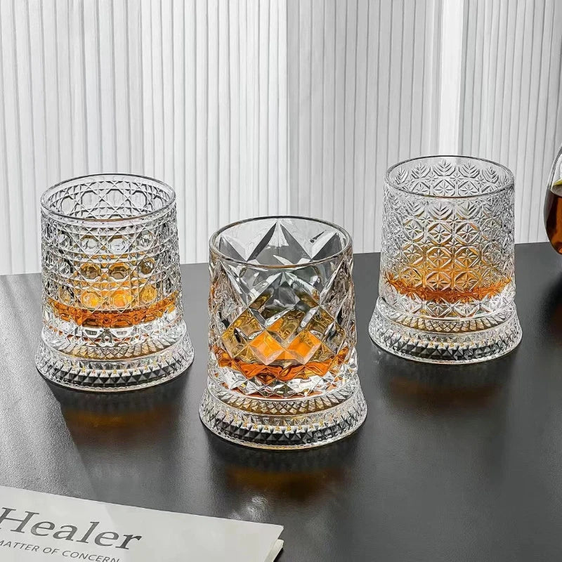 Luminous Rotating Whiskey Glass Glowing Rotation Wine Cup LED Lighted Drinking Cups Bar Glasses for Whiske, Cocktails, Tea