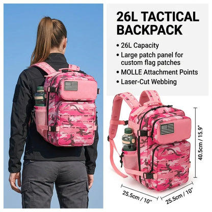 26L Tactical Backpack Men Women MOLLE Outdoor Survival Fitness Hiking Rucksack With Dual Double Cup Holders Camping Travel Daily Use Backpack