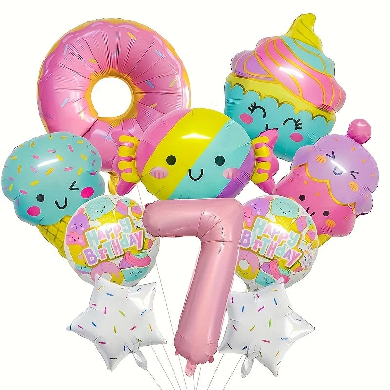 12pcs Ice Cream Balloons Sweet and Fashionable Birthday Party Decorations Pink Numbers for Candy Birthday Party Decorations Gift