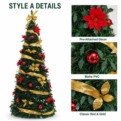 Retractable Foldable Pre‑decorated Christmas Tree with Ornaments Space Saving Storage Xmas Decoration for Holiday Indoor Gift