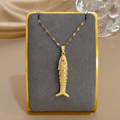 18K Gold Plated Stainless Steel Fish Pendant Necklace for Women